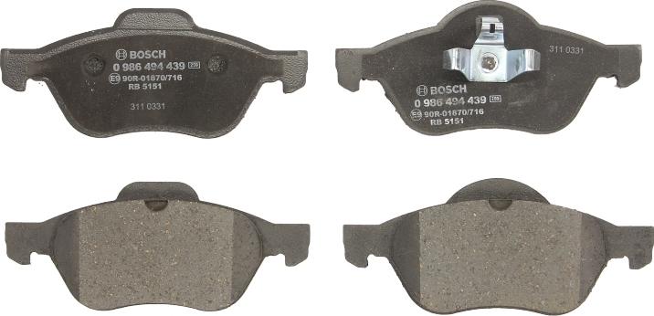 BOSCH 0 986 494 439 - Гальмівні колодки, дискові гальма autocars.com.ua