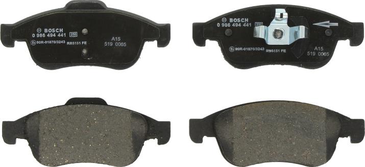 BOSCH 0 986 494 441 - Гальмівні колодки, дискові гальма autocars.com.ua