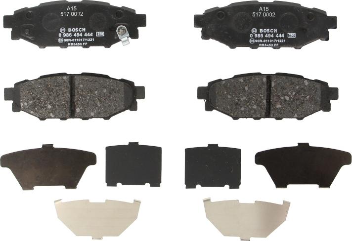 BOSCH 0 986 494 444 - Гальмівні колодки, дискові гальма autocars.com.ua