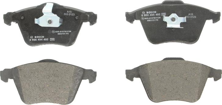 BOSCH 0 986 494 492 - Гальмівні колодки, дискові гальма autocars.com.ua