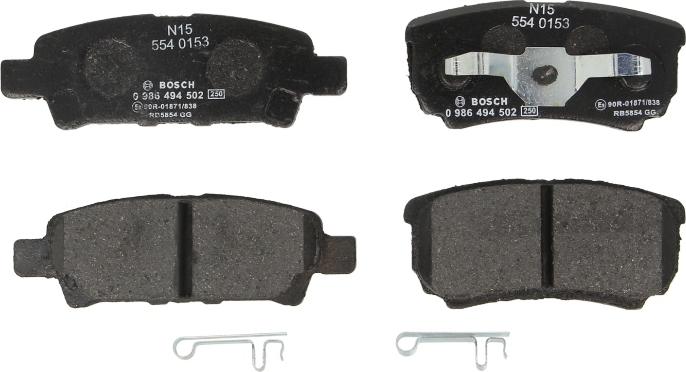 BOSCH 0 986 494 502 - Гальмівні колодки, дискові гальма autocars.com.ua
