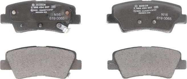 BOSCH 0 986 494 557 - Гальмівні колодки, дискові гальма autocars.com.ua