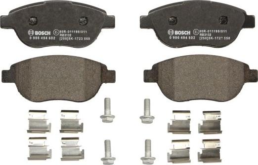 BOSCH 0 986 494 602 - Гальмівні колодки, дискові гальма autocars.com.ua