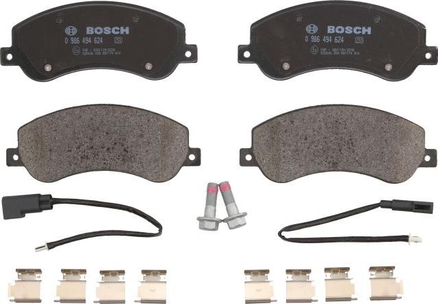 BOSCH 0 986 494 624 - Гальмівні колодки, дискові гальма autocars.com.ua
