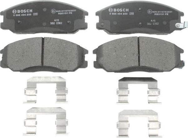 BOSCH 0 986 494 650 - Гальмівні колодки, дискові гальма autocars.com.ua