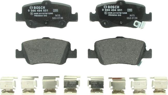 BOSCH 0 986 494 651 - Гальмівні колодки, дискові гальма autocars.com.ua