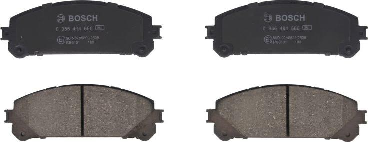 BOSCH 0 986 494 686 - Гальмівні колодки, дискові гальма autocars.com.ua