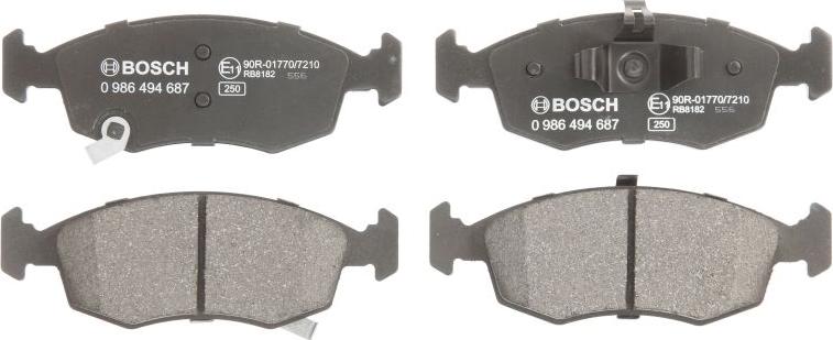 BOSCH 0 986 494 687 - Гальмівні колодки, дискові гальма autocars.com.ua