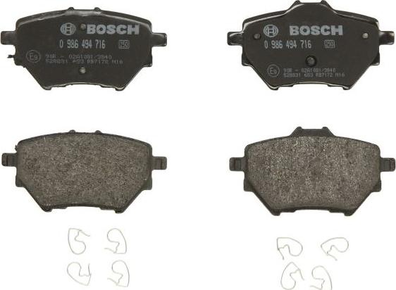 BOSCH 0 986 494 716 - Гальмівні колодки, дискові гальма autocars.com.ua