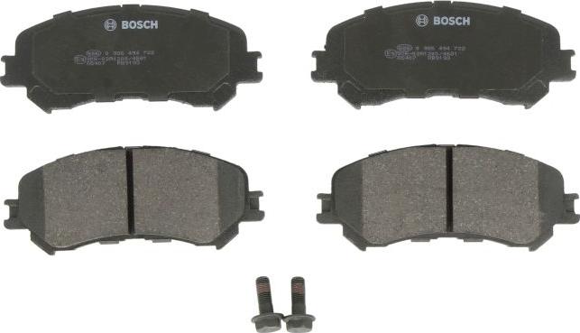BOSCH 0 986 494 722 - Гальмівні колодки, дискові гальма autocars.com.ua