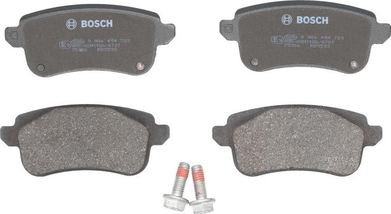 BOSCH 0 986 494 723 - Гальмівні колодки, дискові гальма autocars.com.ua