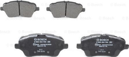 BOSCH 0 986 494 792 - Тормозные колодки, дисковые, комплект autodnr.net