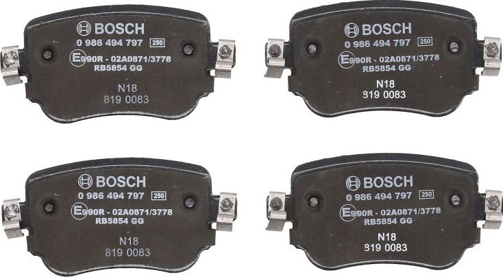 BOSCH 0 986 494 797 - Гальмівні колодки, дискові гальма autocars.com.ua