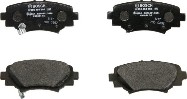 BOSCH 0 986 494 803 - Гальмівні колодки, дискові гальма autocars.com.ua