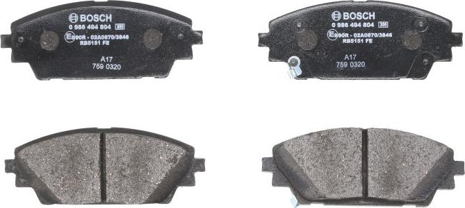 BOSCH 0 986 494 804 - Гальмівні колодки, дискові гальма autocars.com.ua