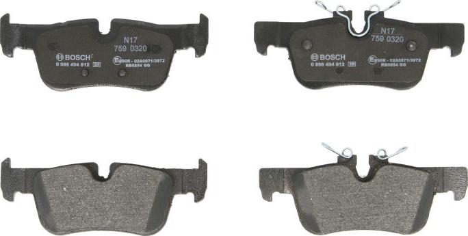 BOSCH 0 986 494 812 - Гальмівні колодки, дискові гальма autocars.com.ua