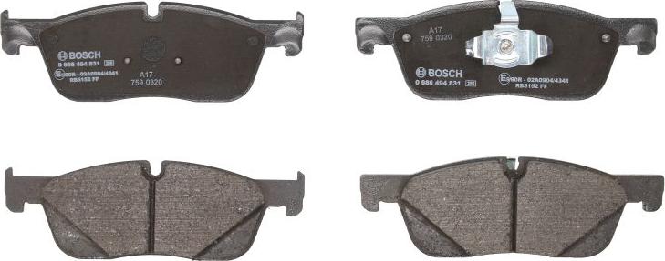 BOSCH 0 986 494 831 - Гальмівні колодки, дискові гальма autocars.com.ua