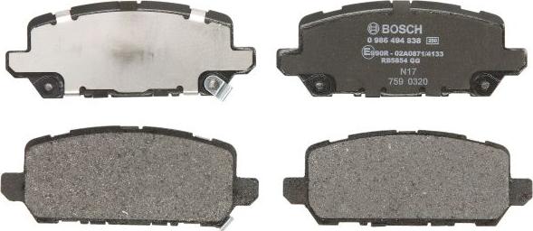 BOSCH 0 986 494 838 - Гальмівні колодки, дискові гальма autocars.com.ua