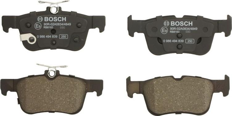 BOSCH 0 986 494 839 - Гальмівні колодки, дискові гальма autocars.com.ua