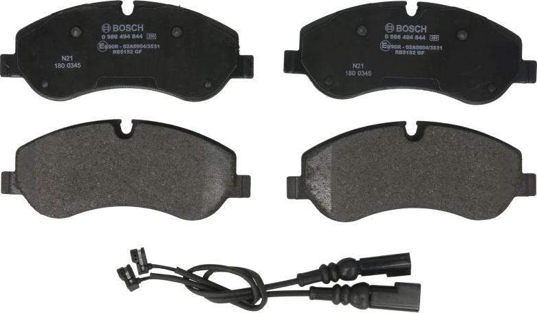 BOSCH 0 986 494 844 - Гальмівні колодки, дискові гальма autocars.com.ua