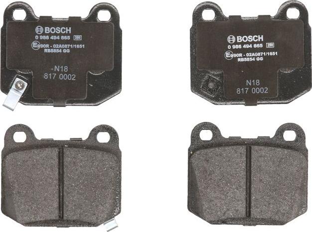 BOSCH 0 986 494 865 - Гальмівні колодки, дискові гальма autocars.com.ua