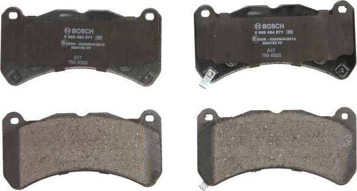 BOSCH 0 986 494 871 - Гальмівні колодки, дискові гальма autocars.com.ua