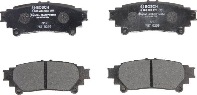 BOSCH 0 986 494 873 - Гальмівні колодки, дискові гальма autocars.com.ua