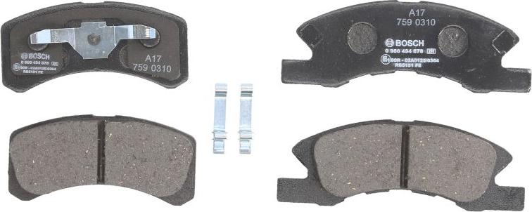 BOSCH 0 986 494 878 - Гальмівні колодки, дискові гальма autocars.com.ua