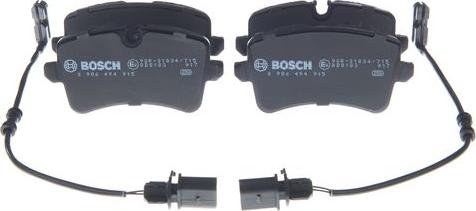 BOSCH 0 986 494 915 - Гальмівні колодки, дискові гальма autocars.com.ua