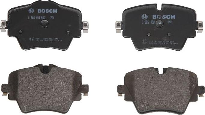 BOSCH 0 986 494 940 - Гальмівні колодки, дискові гальма autocars.com.ua