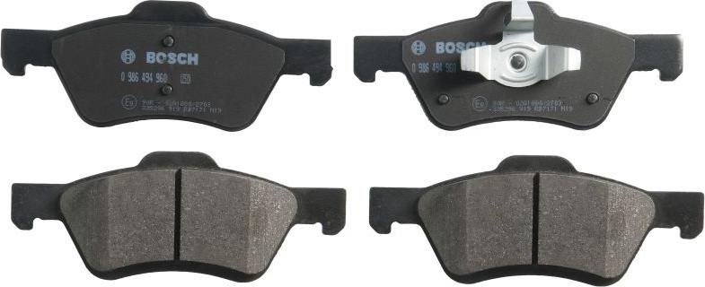 BOSCH 0 986 494 960 - Гальмівні колодки, дискові гальма autocars.com.ua