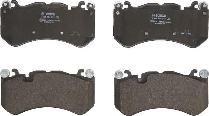 BOSCH 0 986 494 972 - Гальмівні колодки, дискові гальма autocars.com.ua