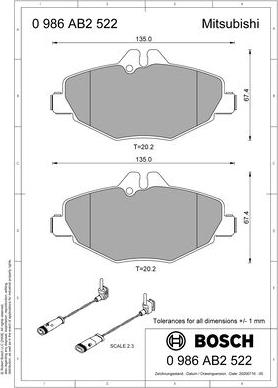 BOSCH 0 986 AB2 522 - Тормозные колодки, дисковые, комплект autodnr.net