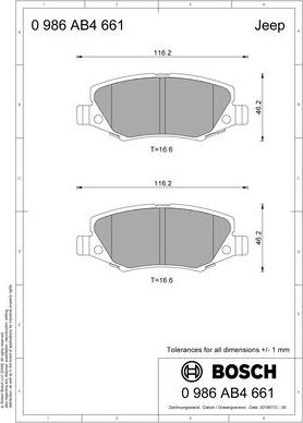 BOSCH 0 986 AB4 661 - Тормозные колодки, дисковые, комплект avtokuzovplus.com.ua
