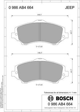 BOSCH 0 986 AB4 664 - Тормозные колодки, дисковые, комплект autodnr.net