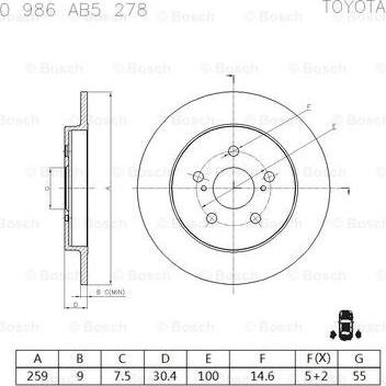 BOSCH 0 986 AB5 278 - Тормозной диск avtokuzovplus.com.ua