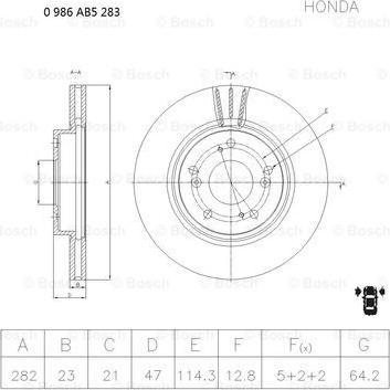 BOSCH 0 986 AB5 283 - Гальмівний диск autocars.com.ua