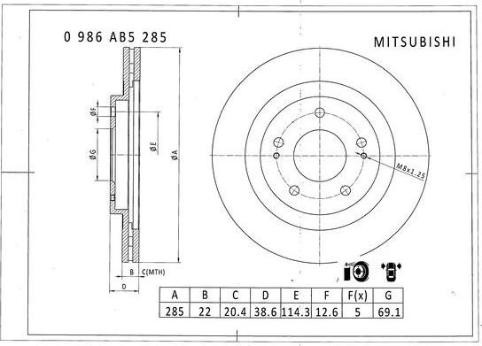 BOSCH 0 986 AB5 285 - Гальмівний диск autocars.com.ua