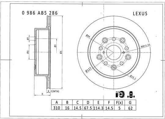 BOSCH 0 986 AB5 286 - Гальмівний диск autocars.com.ua