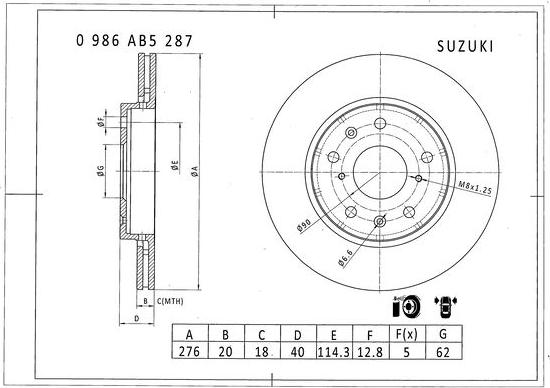 BOSCH 0 986 AB5 287 - Тормозной диск avtokuzovplus.com.ua