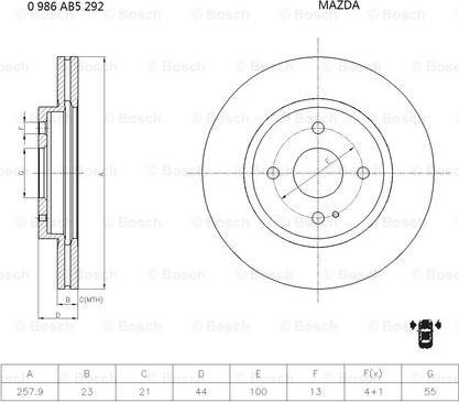 BOSCH 0 986 AB5 292 - Гальмівний диск autocars.com.ua