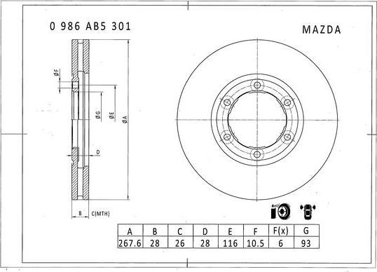 BOSCH 0 986 AB5 301 - Гальмівний диск autocars.com.ua