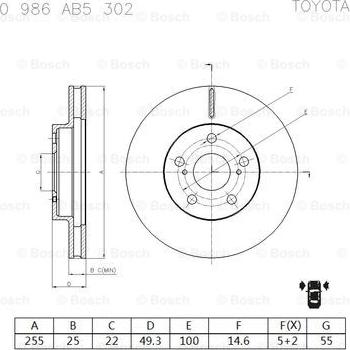 BOSCH 0 986 AB5 302 - Гальмівний диск autocars.com.ua