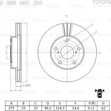 BOSCH 0 986 AB5 305 - Тормозной диск avtokuzovplus.com.ua