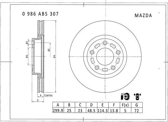 BOSCH 0 986 AB5 307 - Тормозной диск avtokuzovplus.com.ua