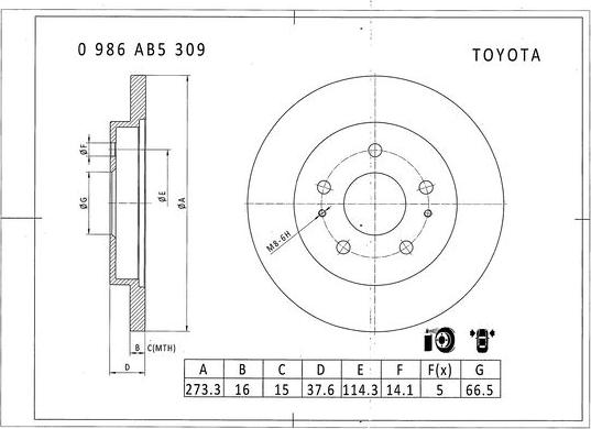 BOSCH 0 986 AB5 309 - Гальмівний диск autocars.com.ua