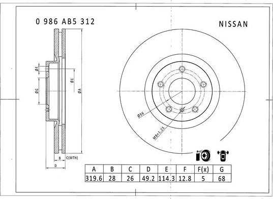 BOSCH 0 986 AB5 312 - Гальмівний диск autocars.com.ua