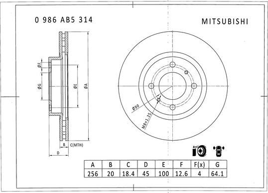 BOSCH 0 986 AB5 314 - Гальмівний диск autocars.com.ua