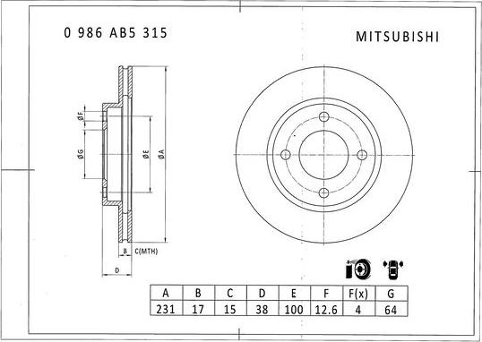 BOSCH 0 986 AB5 315 - Гальмівний диск autocars.com.ua