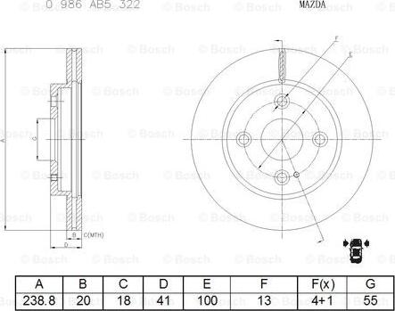 BOSCH 0 986 AB5 322 - Гальмівний диск autocars.com.ua